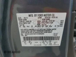 2012 Ford Escape XLT with VIN 1FMCU0DG9CKA89290, listed as a Copart auction lot 59290235 with 78,610 mi miles and Salvage title. Bid and sale history available at DreamBid. Image 12.