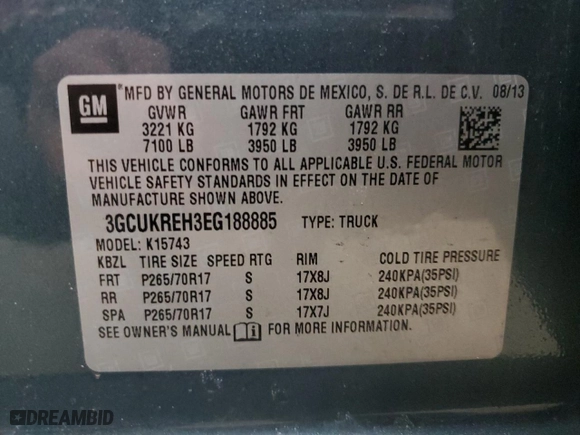 2014 Chevrolet Silverado 1500 LT with VIN 3GCUKREH3EG188885, listed as a Copart auction lot 41731695 with 240,895 mi miles and Salvage Title. Bid and sale history available at carsss.com. Image 12.