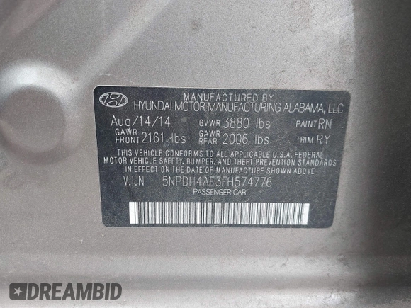2015 Hyundai Elantra SE z VIN 5NPDH4AE3FH574776, wystawiony jako IAAI lot #42076620 z przebiegiem 175 486 mil mil oraz . Historia ofert i sprzedaży dostępna na DreamBid. Obrazek 9.
