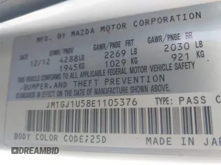 2014 Mazda 6 i Sport with VIN JM1GJ1U58E1105376, listed as a IAAI auction lot 42024402 with 124,233 mi miles. Bid and sale history available at carsss.com. Image 9.