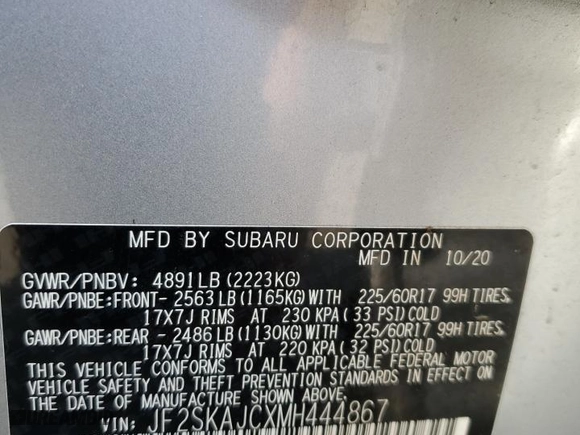 2021 Subaru Forester Premium with VIN JF2SKAJCXMH444867, listed as a Copart auction lot 48409865 with 18,275 mi miles and Salvage Title. Bid and sale history available at carsss.com. Image 14.