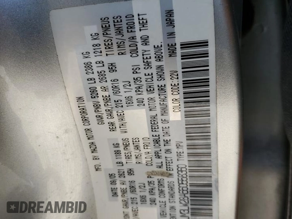 2006 Mazda MPV LX z VIN JM3LW28A660558360, wystawiony jako Copart lot #48599315 z przebiegiem 188 114 mil mil oraz Szkoda całkowita • Salvage title. Historia ofert i sprzedaży dostępna na DreamBid. Obrazek 14.