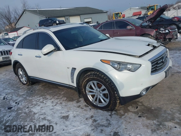 2015 Infiniti QX70 with VIN JN8CS1MW4FM481257, listed as a IAAI auction lot 41390187 with 127,892 mi miles and . Bid and sale history available at DreamBid. Image 1.