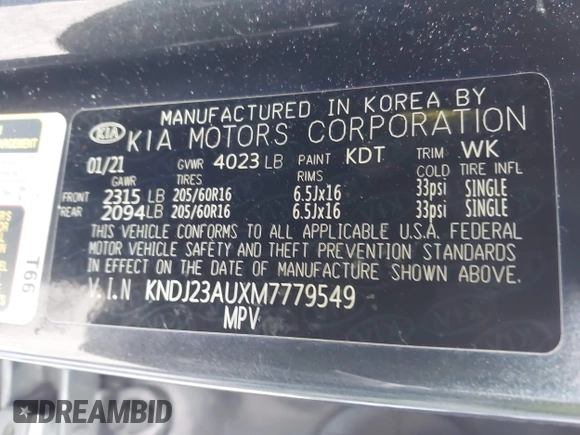 2021 Kia Soul S with VIN KNDJ23AUXM7779549, listed as a IAAI auction lot 41899504 with 65,884 mi miles and . Bid and sale history available at DreamBid. Image 9.