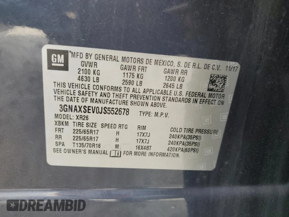2018 Chevrolet Equinox LT with VIN 3GNAXSEV0JS552678, listed as a Copart auction lot 53237415 with 58,370 mi miles and Salvage Title. Bid and sale history available at carsss.com. Image 13.