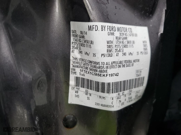 2014 Ford F-150 XL with VIN 1FTEX1CM5EKF19742, listed as a Copart auction lot 47705005 with 222,110 mi miles and Salvage Title. Bid and sale history available at carsss.com. Image 12.