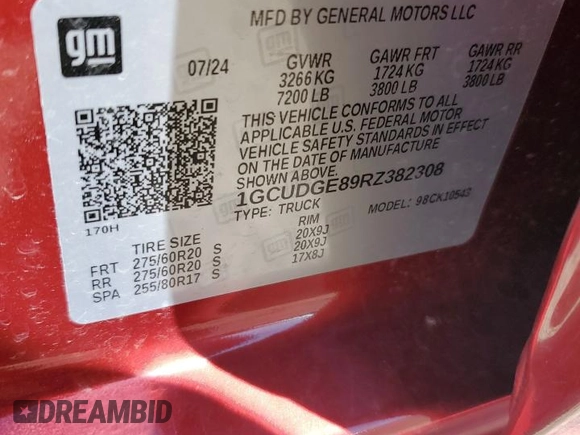 2024 Chevrolet Silverado 1500 LTZ with VIN 1GCUDGE89RZ382308, listed as a Copart auction lot 48109755 with 3,272 mi miles and Salvage Title. Bid and sale history available at DreamBid. Image 15.