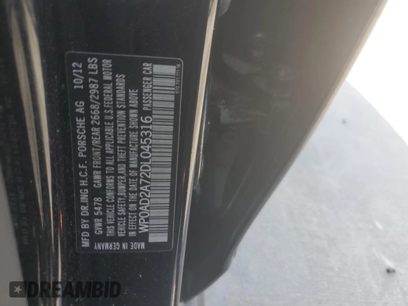 2013 Porsche Panamera S Hybrid с VIN WP0AD2A72DL045316, выставлен на аукционе Copart как лот 68858444 с пробегом 127 368 миль миль и Чистый • Clean title. История ставок и продаж доступна на DreamBid. Изображение 12.