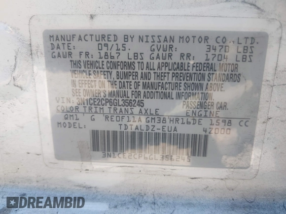 2016 Nissan Note SR z VIN 3N1CE2CP6GL356245, wystawiony jako IAAI lot #42838403 z przebiegiem 154 273 mil mil oraz . Historia ofert i sprzedaży dostępna na DreamBid. Obrazek 9.