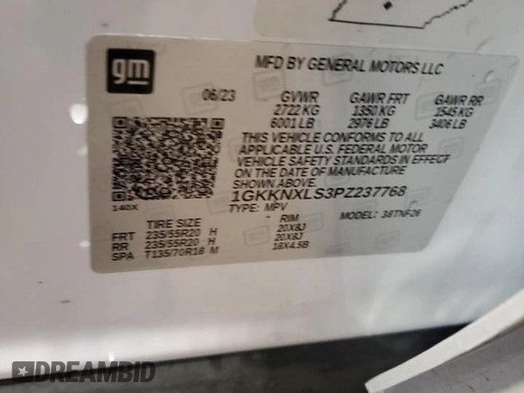 2023 GMC Acadia Denali with VIN 1GKKNXLS3PZ237768, listed as a Copart auction lot 57879665 with Not provided miles and Salvage title. Bid and sale history available at DreamBid. Image 14.