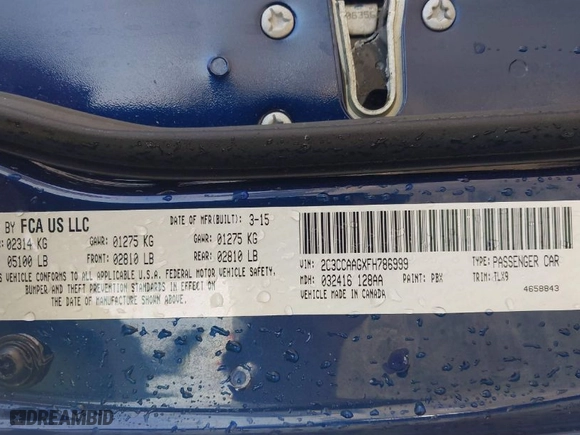 2015 Chrysler 300 Limited with VIN 2C3CCAAGXFH786999, listed as a IAAI auction lot 41802122 with 165,601 mi miles. Bid and sale history available at carsss.com. Image 9.