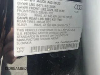 2021 Audi Q8 Premium Plus z VIN WA1EVAF12MD009515, wystawiony jako Copart lot #59317645 z przebiegiem 92 309 mil mil oraz Tytuł czysty. Historia ofert i sprzedaży dostępna na DreamBid. Obrazek 10.