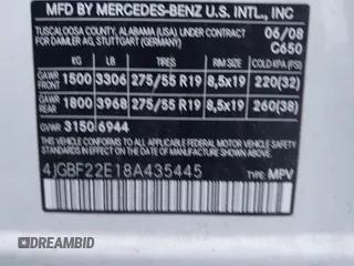 2008 Mercedes-Benz GL-Class 3.0L CDI with VIN 4JGBF22E18A435445, listed as a IAAI auction lot 41027515 with 191,459 mi miles. Bid and sale history available at carsss.com. Image 9.