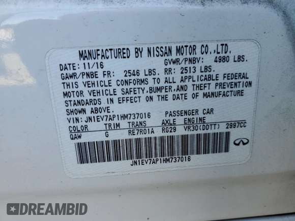 2017 Infiniti Q50 3.0t Premium with VIN JN1EV7AP1HM737016, listed as a Copart auction lot 52825655 with 98,776 mi miles and Salvage Title. Bid and sale history available at carsss.com. Image 12.