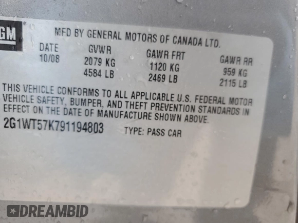 2009 Chevrolet Impala LT with VIN 2G1WT57K791194803, listed as a Copart auction lot 51442095 with 112,492 mi miles and Clean Title. Bid and sale history available at DreamBid. Image 14.