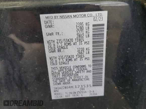 2023 Nissan Murano SV с VIN 5N1AZ2BS4PC123535, выставлен на аукционе Copart как лот 57043745 с пробегом 50 067 миль миль и Списание • Salvage title. История ставок и продаж доступна на DreamBid. Изображение 13.