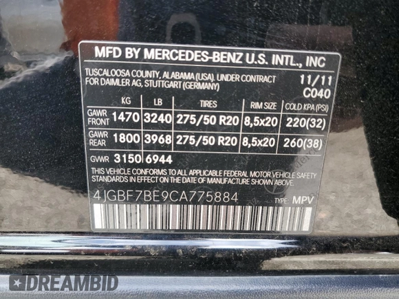 2012 Mercedes-Benz GL 450 with VIN 4JGBF7BE9CA775884, listed as a Copart auction lot 81447043 with 163,514 mi miles and Salvage Title. Bid and sale history available at DreamBid. Image 13.