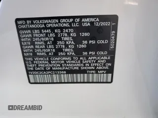 2023 Volkswagen Atlas SE with VIN 1V2DC2CA2PC213368, listed as a Copart auction lot 75550304 with 12,344 mi miles and Salvage title. Bid and sale history available at DreamBid. Image 12.