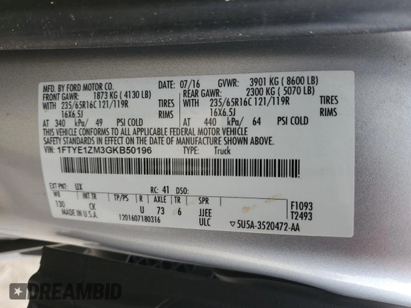 2016 Ford Transit Cargo with VIN 1FTYE1ZM3GKB50196, listed as a Copart auction lot 81117844 with 149,103 mi miles and Salvage Title. Bid and sale history available at carsss.com. Image 13.