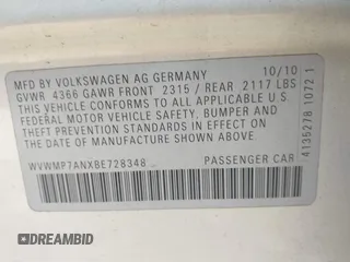 2011 Volkswagen CC Sport с VIN WVWMP7ANXBE728348, выставлен на аукционе IAAI как лот 42407675 с пробегом 201 903 миль миль и . История ставок и продаж доступна на DreamBid. Изображение 9.