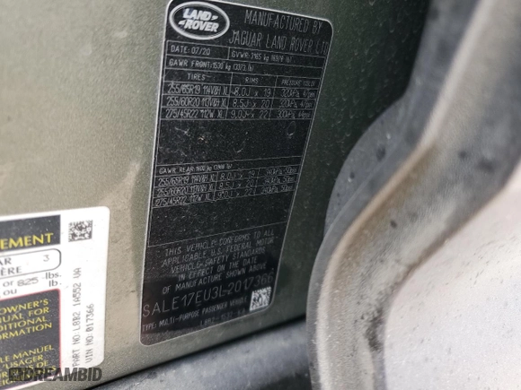 2020 Land Rover Defender First Edition with VIN SALE17EU3L2017366, listed as a Copart auction lot 87374994 with 0 mi miles and Salvage Title. Bid and sale history available at carsss.com. Image 15.
