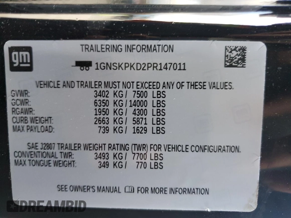 2023 Chevrolet Tahoe Z71 with VIN 1GNSKPKD2PR147011, listed as a Copart auction lot 86640644 with 18,167 mi miles and Clean title. Bid and sale history available at DreamBid. Image 14.