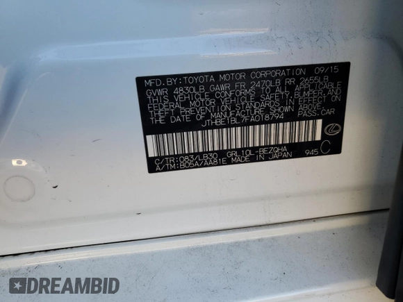2015 Lexus GS 350 with VIN JTHBE1BL7FA018794, listed as a Copart auction lot 82625013 with 124,925 mi miles and Salvage Title. Bid and sale history available at carsss.com. Image 12.