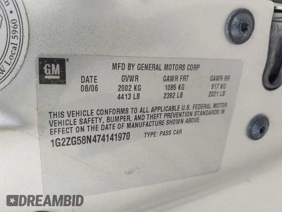 2007 Pontiac G6 G6 with VIN 1G2ZG58N474141970, listed as a IAAI auction lot 42671485 with 171,214 mi miles and . Bid and sale history available at DreamBid. Image 9.