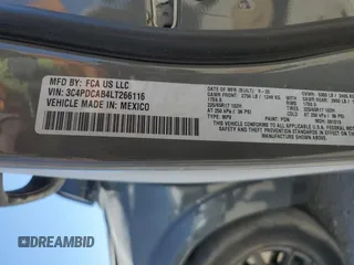 2020 Dodge Journey SE Value with VIN 3C4PDCAB4LT266116, listed as a Copart auction lot 49738395 with Not Provided miles and Salvage Title. Bid and sale history available at carsss.com. Image 13.