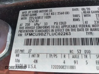 2020 Ford Escape SE Sport Hybrid с VIN 1FMCU9BZ7LUC02263, выставлен на аукционе IAAI как лот 42585553 с пробегом 144 592 миль миль и . История ставок и продаж доступна на DreamBid. Изображение 9.