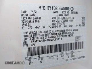 2024 Ford Mustang Mach-E Select with VIN 3FMTK1R47RMA13711, listed as a IAAI auction lot 41885045 with 3,443 mi miles and . Bid and sale history available at DreamBid. Image 9.