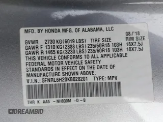 2019 Honda Odyssey LX with VIN 5FNRL6H20KB028201, listed as a IAAI auction lot 41787562 with 56,469 mi miles and . Bid and sale history available at DreamBid. Image 9.