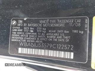 2009 BMW 5 Series 528i with VIN WBANU53579C122572, listed as a IAAI auction lot 42069912 with 142,754 mi miles and . Bid and sale history available at carsss.com. Image 9.