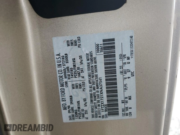 1999 Ford F-150 with VIN 1FTZX1721XNA37541, listed as a Copart auction lot 51588415 with 267,071 mi miles and Salvage title. Bid and sale history available at DreamBid. Image 12.