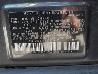 2013 Subaru Outback Premium with VIN 4S4BRBGC8D3216415, listed as a IAAI auction lot 42465907 with 190,661 mi miles and . Bid and sale history available at DreamBid. Image 9.