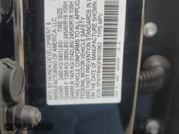2023 Honda Passport TrailSport with VIN 5FNYF8H63PB010963, listed as a Copart auction lot 43573485 with 18,610 mi miles and Salvage title. Bid and sale history available at DreamBid. Image 13.