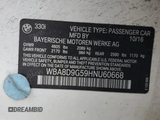 2017 BMW 3 Series 330i xDrive z VIN WBA8D9G59HNU60668, wystawiony jako Copart lot #58411195 z przebiegiem 97 785 mil mil oraz Szkoda całkowita • Salvage title. Historia ofert i sprzedaży dostępna na DreamBid. Obrazek 12.