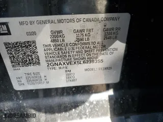 2020 Chevrolet Equinox LT with VIN 2GNAXVEX5L6239355, listed as a Copart auction lot 47107705 with 150,492 mi miles and Salvage Title. Bid and sale history available at carsss.com. Image 13.