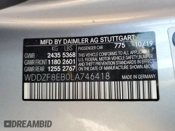2020 Mercedes-Benz E-Class E 350 with VIN WDDZF8EB0LA746418, listed as a Copart auction lot 57963784 with 0 mi miles and Salvage Title. Bid and sale history available at carsss.com. Image 12.