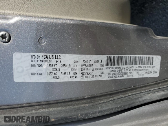 2016 Chrysler Town & Country Touring with VIN 2C4RC1BG4GR288801, listed as a Copart auction lot 52450365 with 101,087 mi miles and Salvage Title. Bid and sale history available at DreamBid. Image 15.
