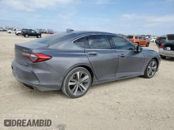 2021 Acura TLX w/Advance Package with VIN 19UUB5F6XMA009617, listed as a Copart auction lot 45727685 with 38,364 mi miles and Salvage Title. Bid and sale history available at carsss.com. Image 3.