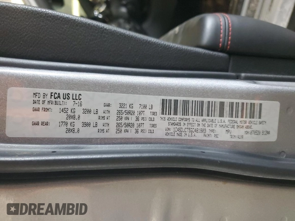 2016 Dodge Durango R/T with VIN 1C4SDJCT5GC481803, listed as a Copart auction lot 45216945 with 107,747 mi miles and Clean title. Bid and sale history available at DreamBid. Image 16.