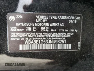 2018 BMW 3 Series 320i with VIN WBA8E1G53JNU93251, listed as a Copart auction lot 44211855 with 51,692 mi miles and Salvage Title. Bid and sale history available at carsss.com. Image 12.