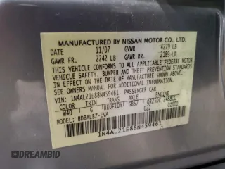 2008 Nissan Altima 2.5 SL with VIN 1N4AL21E88N459461, listed as a Copart auction lot 52611135 with 182,099 mi miles and Salvage Title. Bid and sale history available at carsss.com. Image 12.