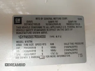 2007 Cadillac Escalade z VIN 1GYFK63837R304030, wystawiony jako IAAI lot #42198618 z przebiegiem 202 093 mil mil oraz . Historia ofert i sprzedaży dostępna na DreamBid. Obrazek 9.