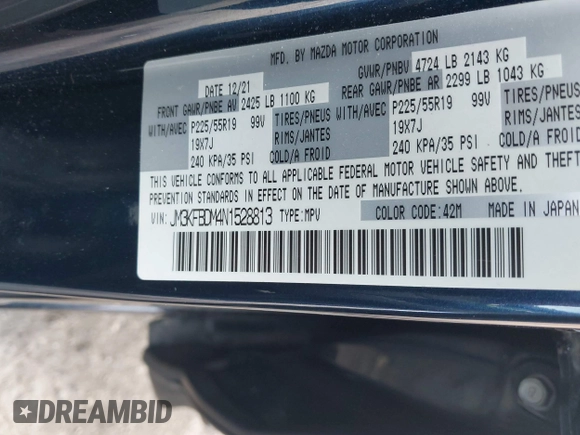 2022 Mazda CX-5 2.5 S Premium Package with VIN JM3KFBDM4N1528813, listed as a IAAI auction lot 41695842 with 29,994 mi miles. Bid and sale history available at carsss.com. Image 9.