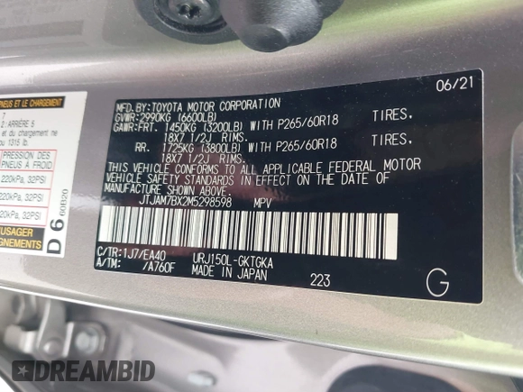 2021 Lexus GX 460 Premium z VIN JTJAM7BX2M5298598, wystawiony jako IAAI lot #41875695 z przebiegiem 48 822 mil mil oraz . Historia ofert i sprzedaży dostępna na DreamBid. Obrazek 9.