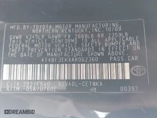 2010 Toyota Camry with VIN 4T4BF3EKXAR062360, listed as a IAAI auction lot 41340574 with 222,512 mi miles. Bid and sale history available at carsss.com. Image 9.