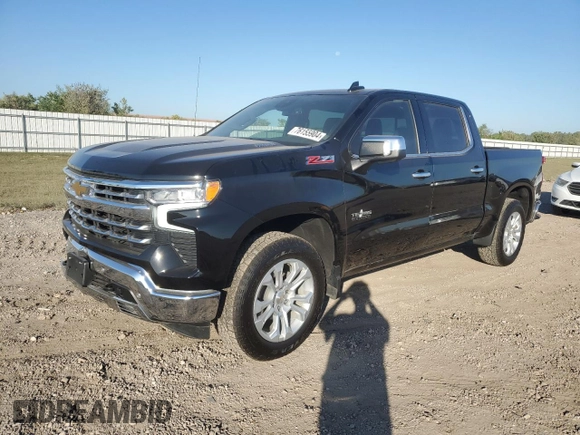 2023 Chevrolet Silverado 1500 LTZ with VIN 1GCUDGE80PZ134347, listed as a Copart auction lot 76155904 with 57,545 mi miles and Salvage Title. Bid and sale history available at carsss.com. Image 1.