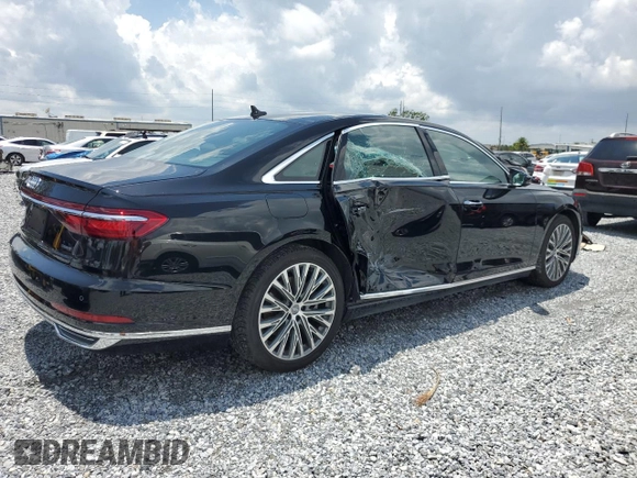 2019 Audi A8 with VIN WAU8DAF89KN011642, listed as a Copart auction lot 57915325 with 27,018 mi miles and Salvage title. Bid and sale history available at DreamBid. Image 3.